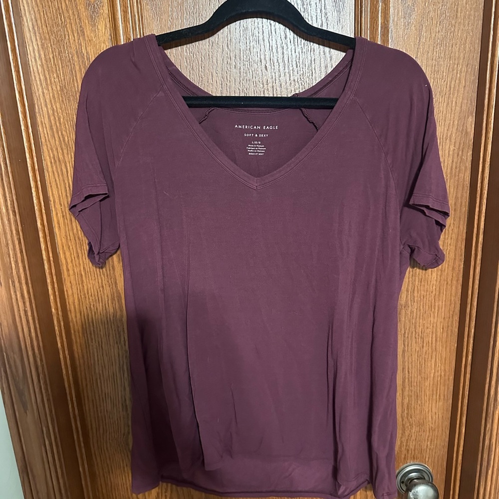 American Eagle size large maroon/purple v-neck tshirt